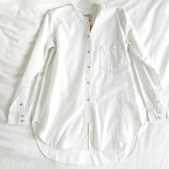 Sandrine Rose Denim Button Up Shirt Women's Medium White Long Sleeve 100% Cotton - Picture 4 of 10